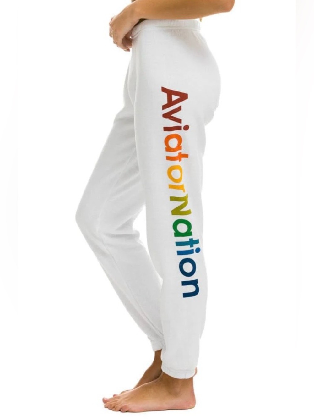 Aviator Nation Women’s Austin White Rainbow Logo Joggers Size Small